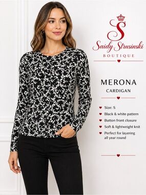 MERONA women Black and White Patterned cardigan Sweater/size S